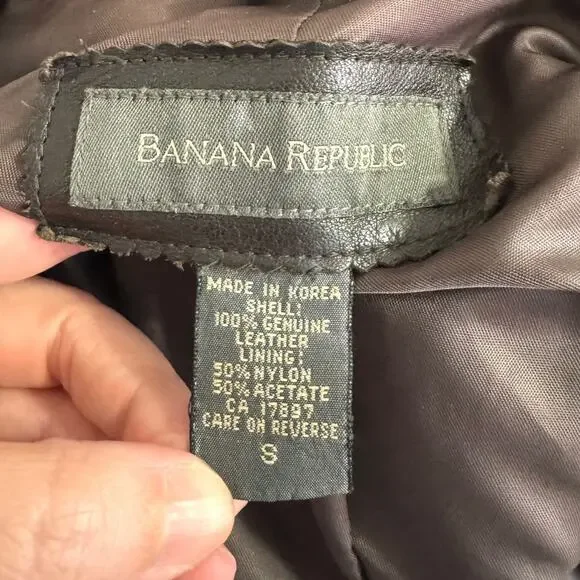 Vintage Banana Republic Dark Brown Military Heavy Leather Jacket Women's Size S - Picture 12 of 12